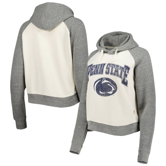 Women's Pressbox Cream/Heather Gray Penn State Nittany Lions Cody Tri-Bend Raglan Pullover Hoodie