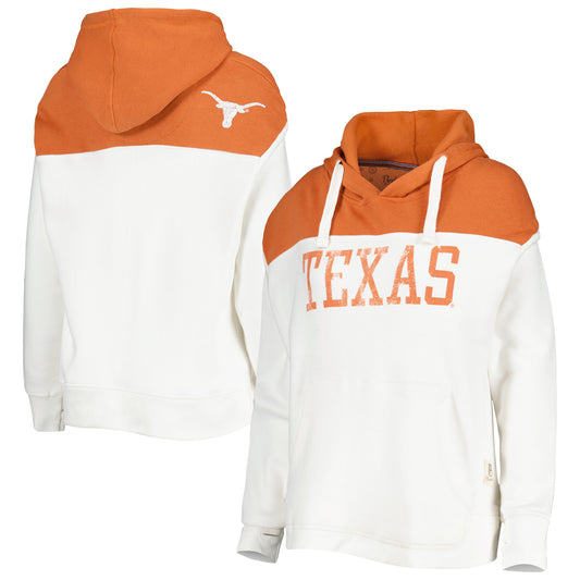 Women's Pressbox White/Texas Orange Texas Longhorns Chicago 2-Hit Yoke Pullover Hoodie