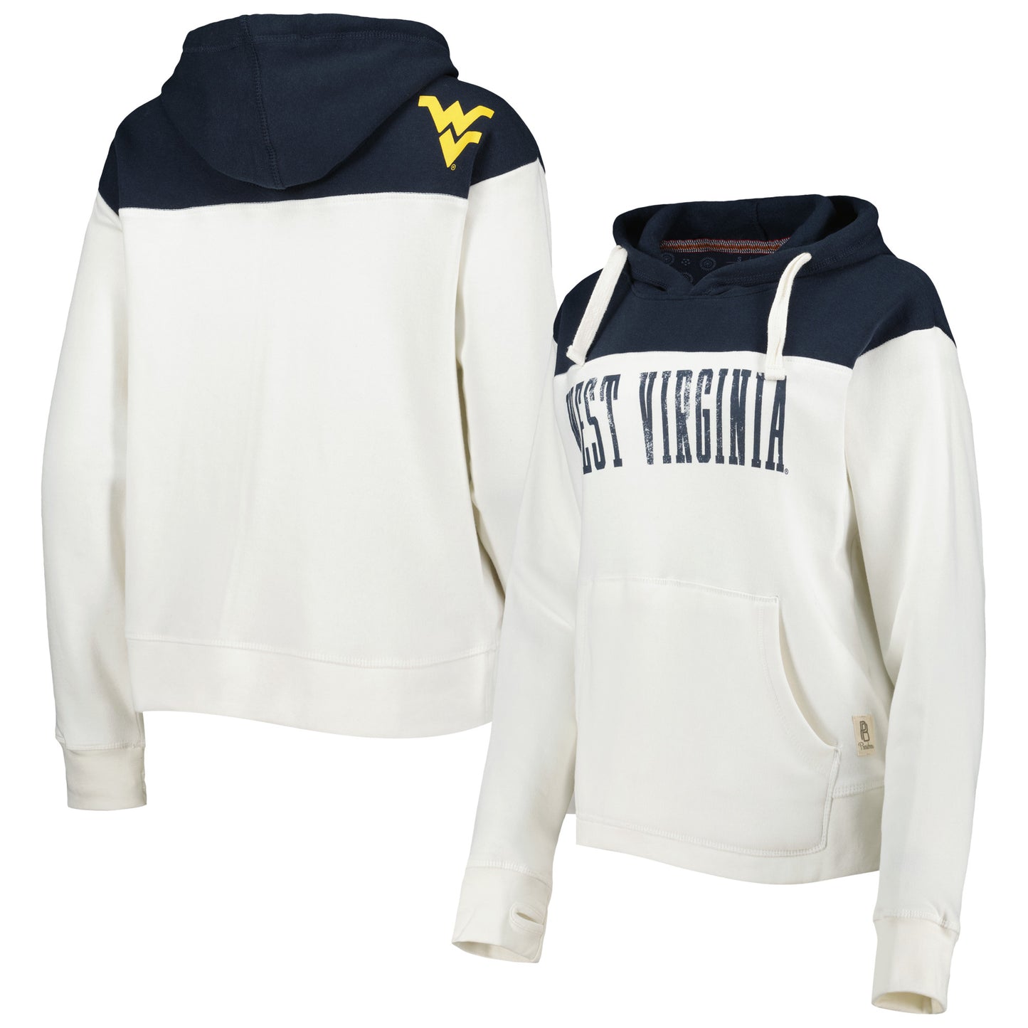 Women's Pressbox White/Navy West Virginia Mountaineers Chicago 2-Hit Yoke Pullover Hoodie