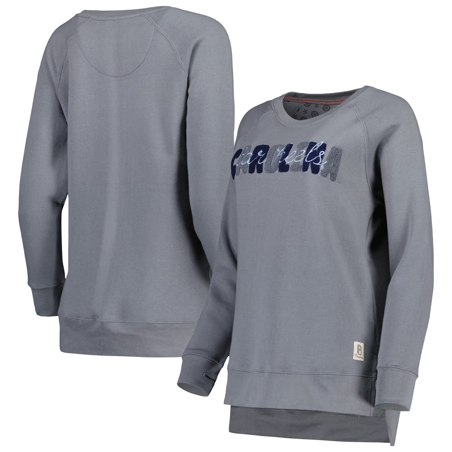 Women's Pressbox Gray North Carolina Tar Heels Pinehurst Chenille Raglan Pullover Sweatshirt