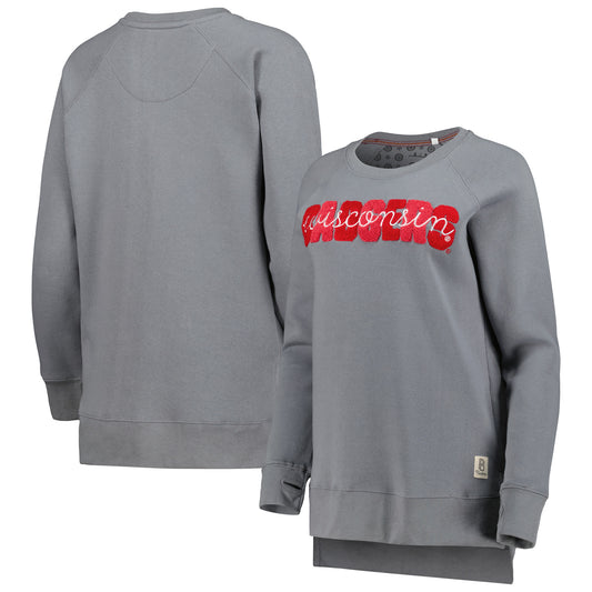 Women's Pressbox Gray Wisconsin Badgers Pinehurst Chenille Raglan Pullover Sweatshirt