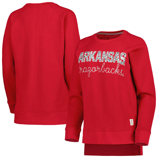 Women's Pressbox Crimson Arkansas Razorbacks Steamboat Animal Print Raglan Pullover Sweatshirt