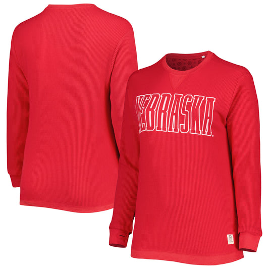 Women's Pressbox Scarlet Nebraska Huskers Surf Plus Size Southlawn Waffle-Knit Thermal Tri-Blend Long Sleeve T-Shirt