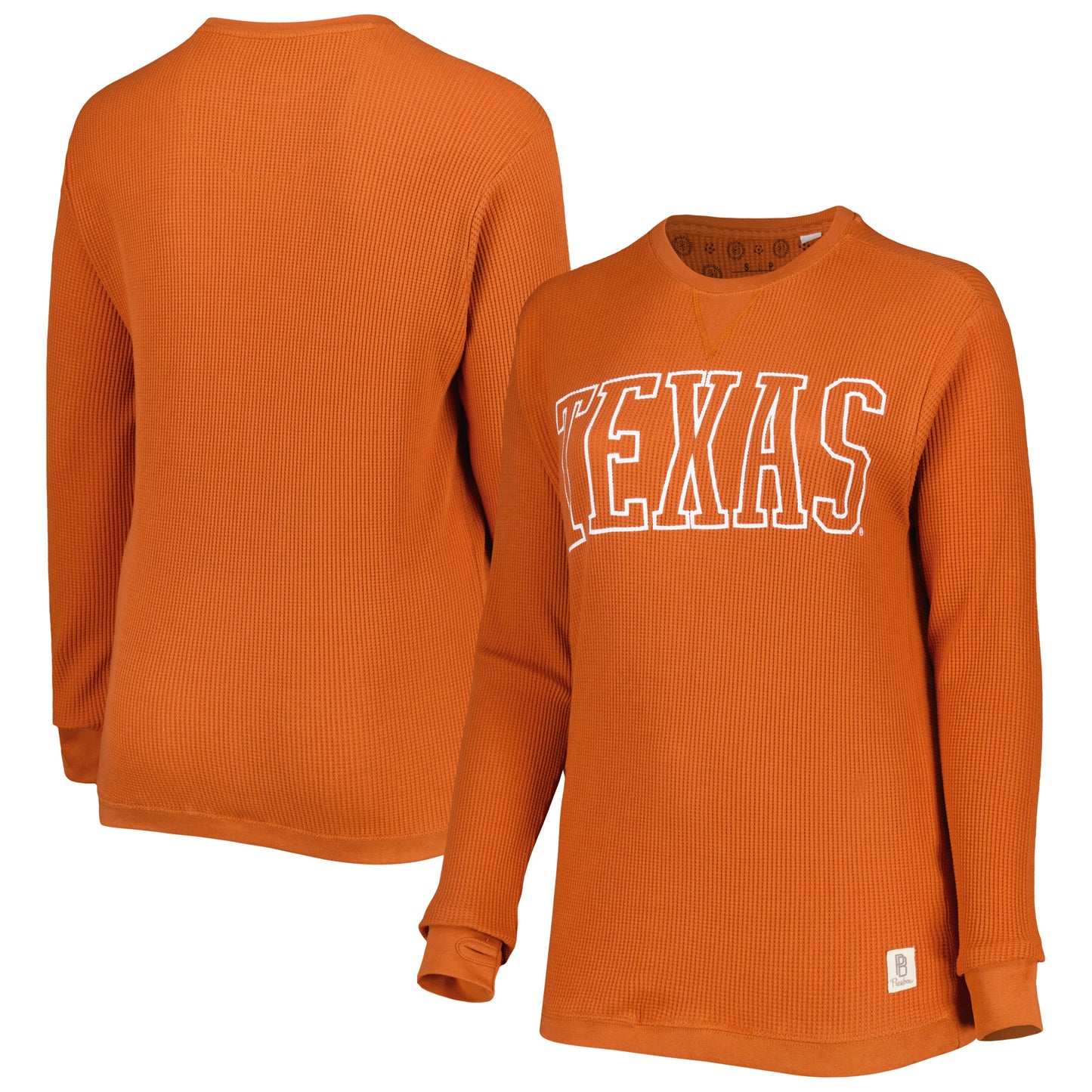 Women's Pressbox Texas Orange Texas Longhorns Surf Plus Size Southlawn Waffle-Knit Thermal Tri-Blend Long Sleeve T-Shirt