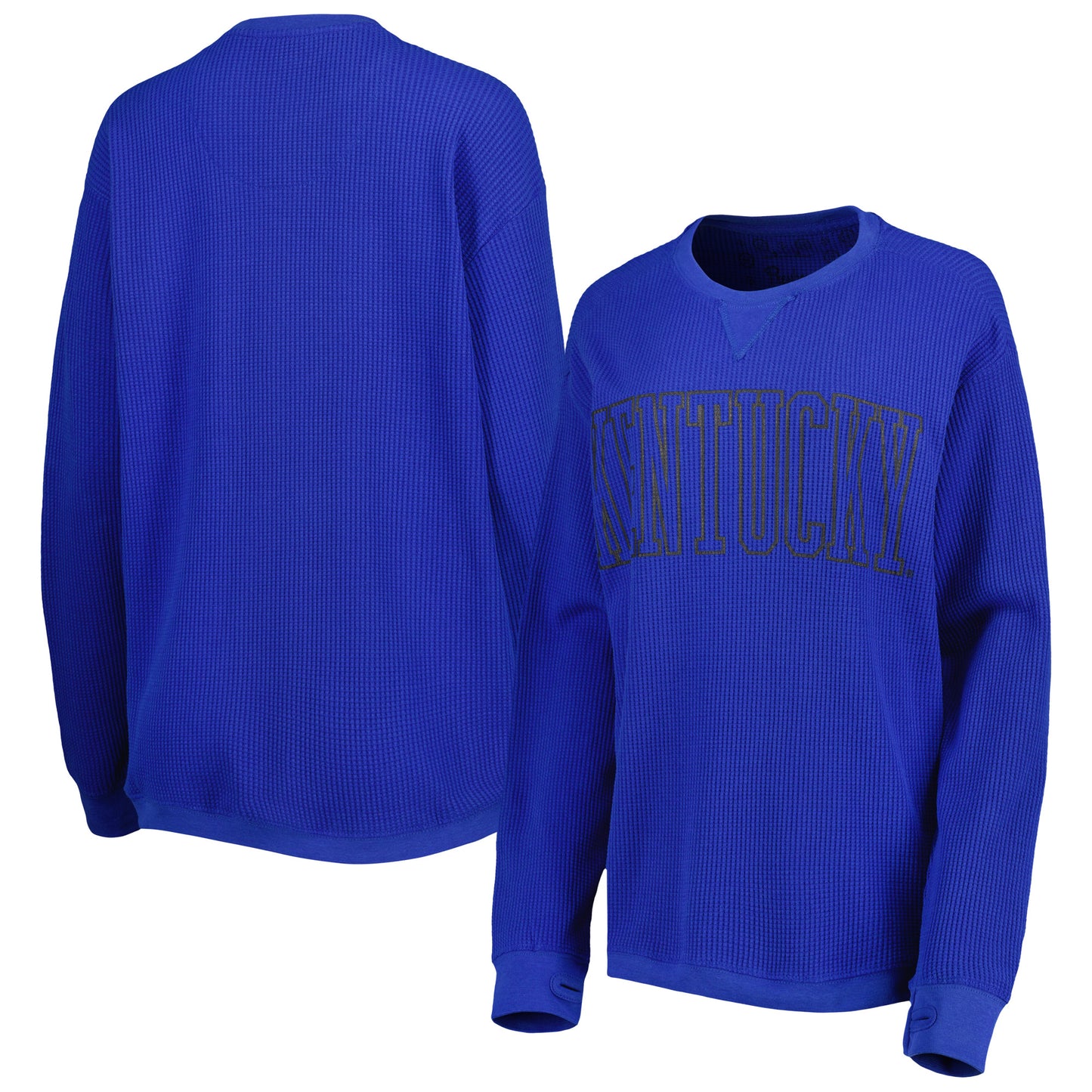 Women's Pressbox Royal Kentucky Wildcats Surf Plus Size Southlawn Waffle-Knit Thermal Tri-Blend Long Sleeve T-Shirt