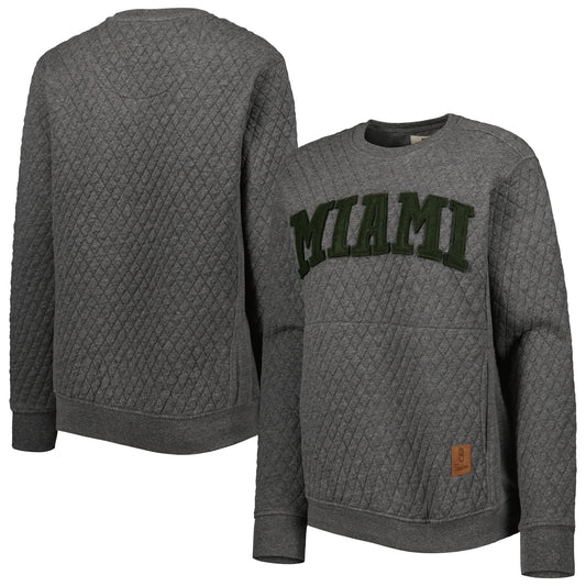 Women's Pressbox Heather Charcoal Miami Hurricanes Moose Quilted Pullover Sweatshirt