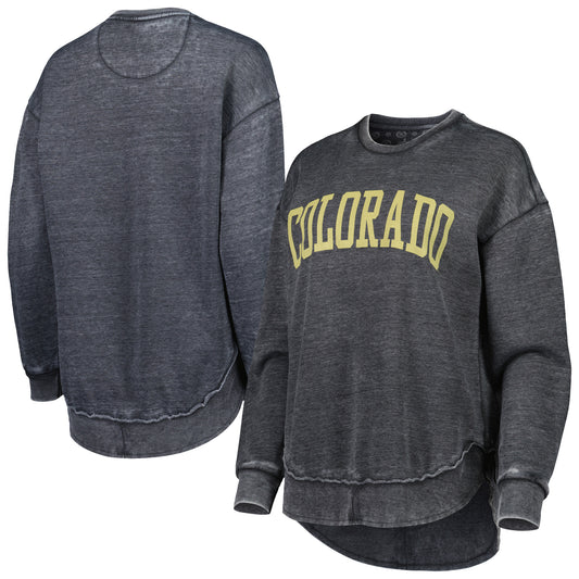 Women's Pressbox Black Colorado Buffaloes Vintage Wash Pullover Sweatshirt