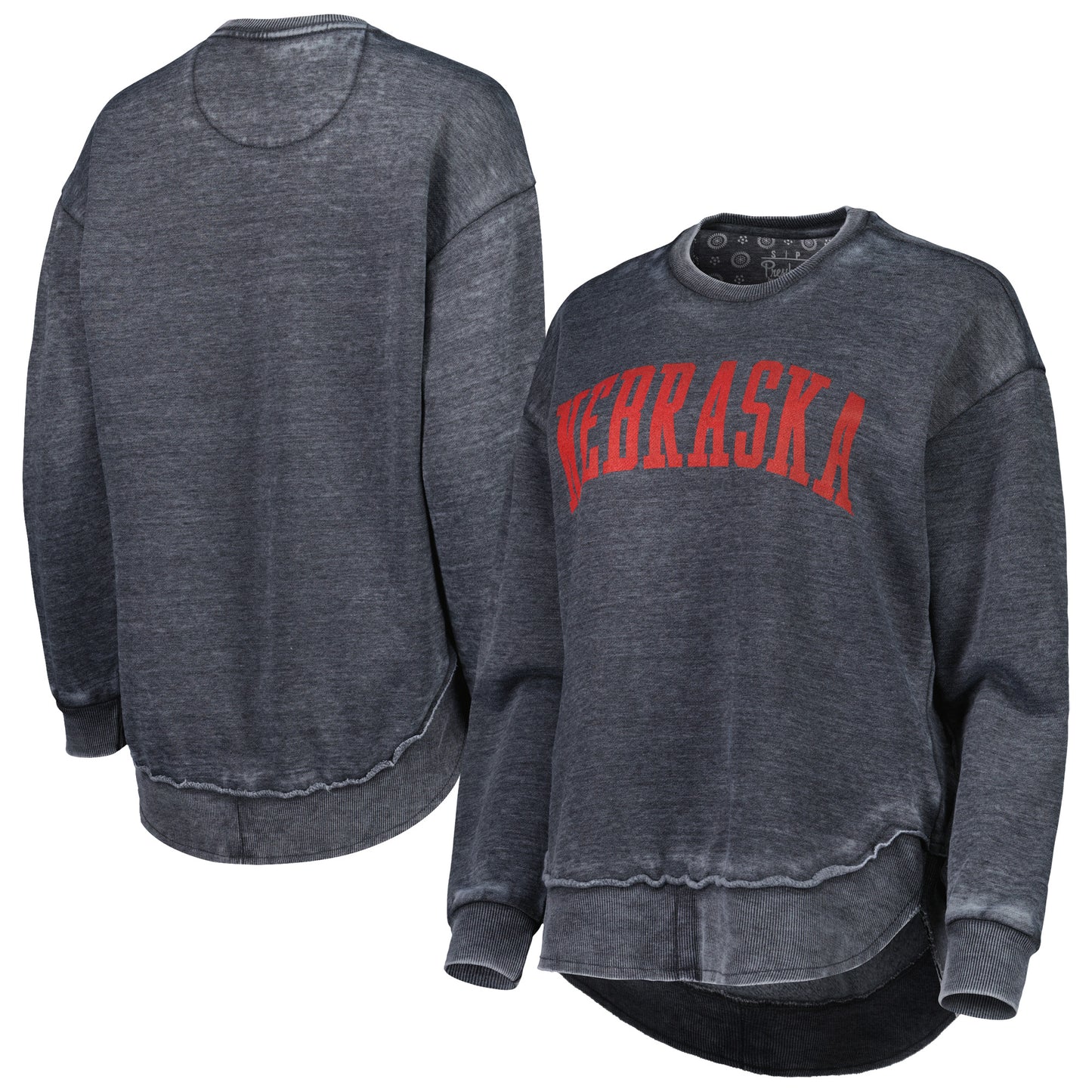 Women's Pressbox Black Nebraska Huskers Vintage Wash Pullover Sweatshirt