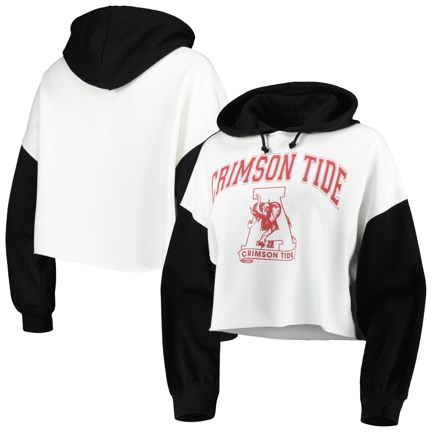 Women's Gameday Couture White/Black Alabama Crimson Tide Good Time Color Block Cropped Hoodie