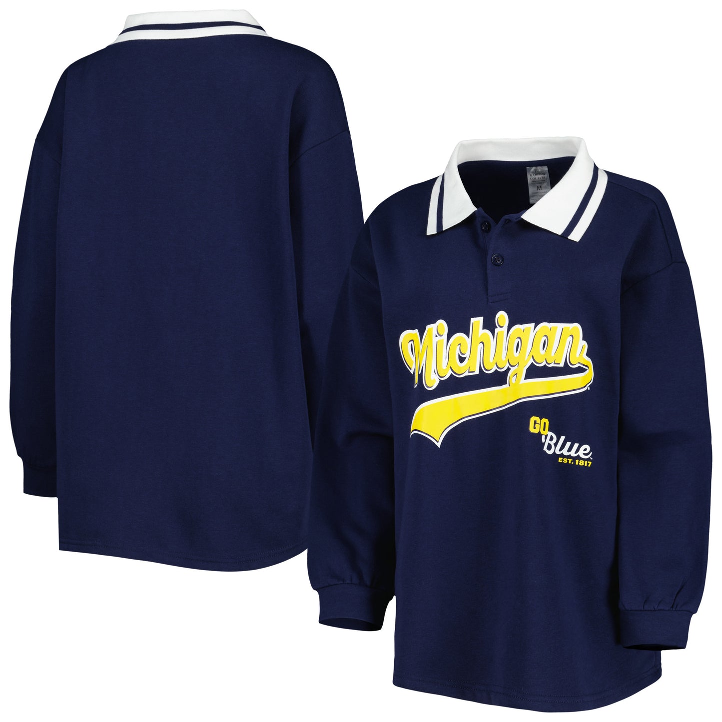 Women's Gameday Couture Navy Michigan Wolverines Happy Hour Long Sleeve Polo