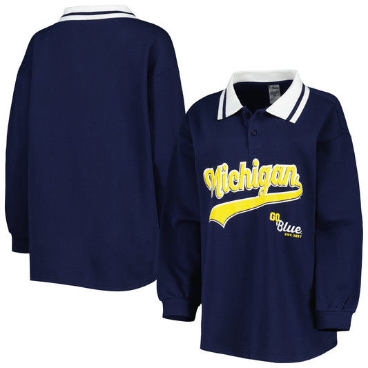 Women's Gameday Couture Navy Michigan Wolverines Happy Hour Long Sleeve Polo