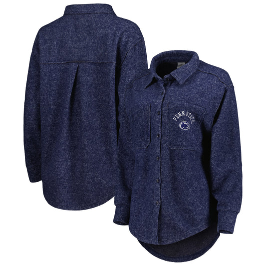 Women's Gameday Couture Navy Penn State Nittany Lions Switch It Up Tri-Blend Button-Up Shacket