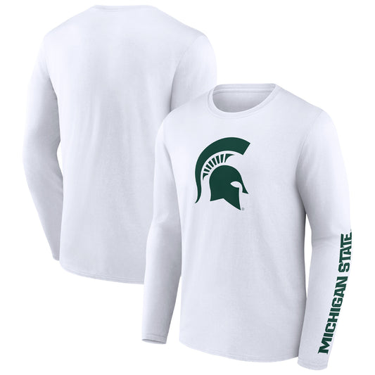 Men's Fanatics White Michigan State Spartans Double Time 2-Hit Long Sleeve T-Shirt