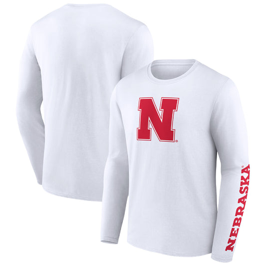 Men's Fanatics White Nebraska Huskers Double Time 2-Hit Long Sleeve T-Shirt