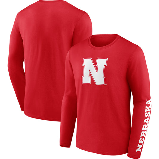 Men's Fanatics Red Nebraska Huskers Double Time 2-Hit Long Sleeve T-Shirt