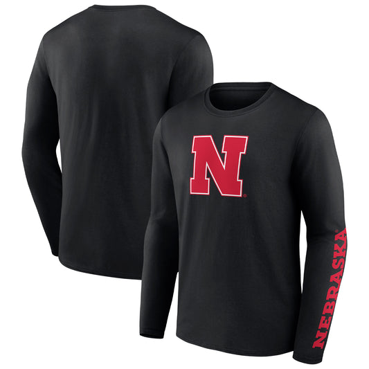 Men's Fanatics Black Nebraska Huskers Double Time 2-Hit Long Sleeve T-Shirt