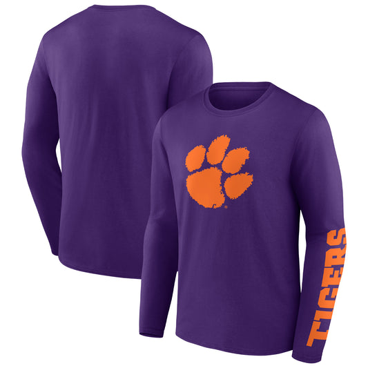 Men's Fanatics Purple Clemson Tigers Double Time 2-Hit Long Sleeve T-Shirt