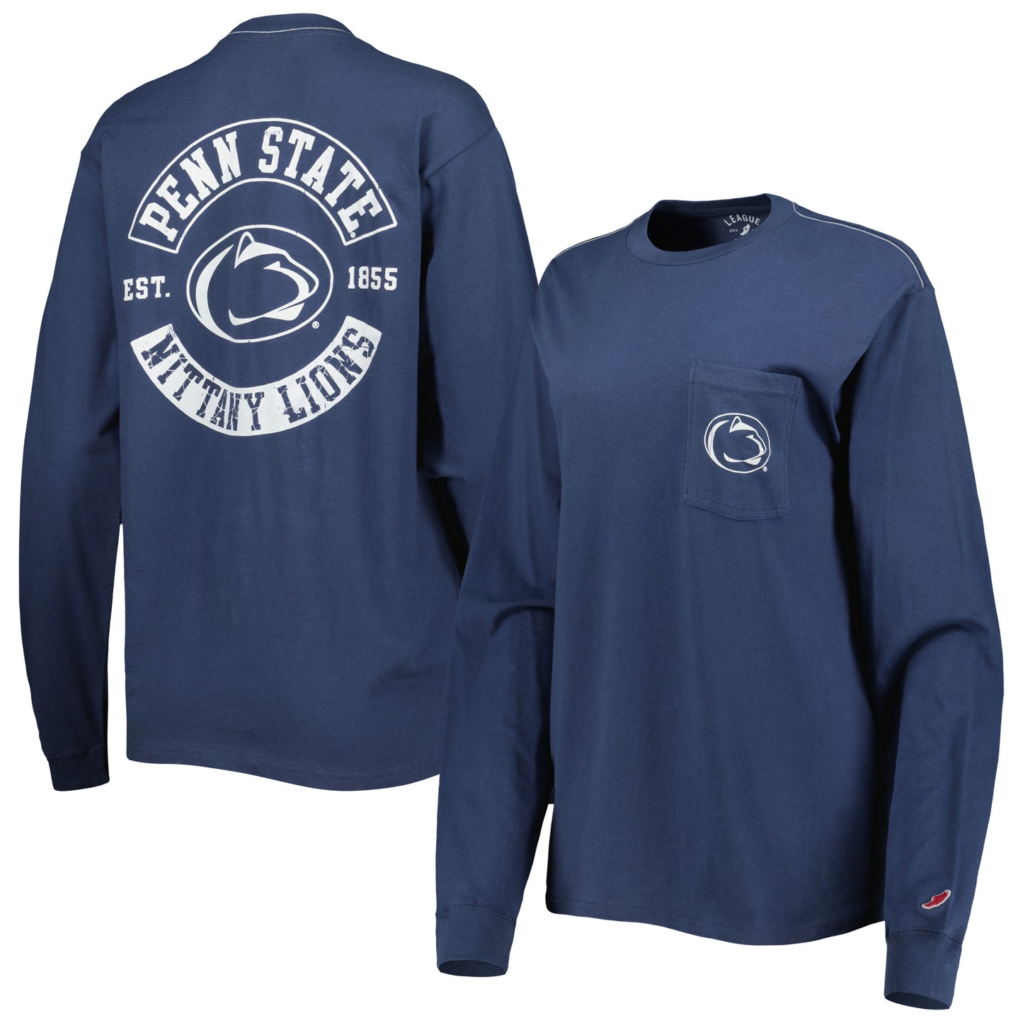 Women's League Collegiate Wear Navy Penn State Nittany Lions Oversized Pocket Long Sleeve T-Shirt