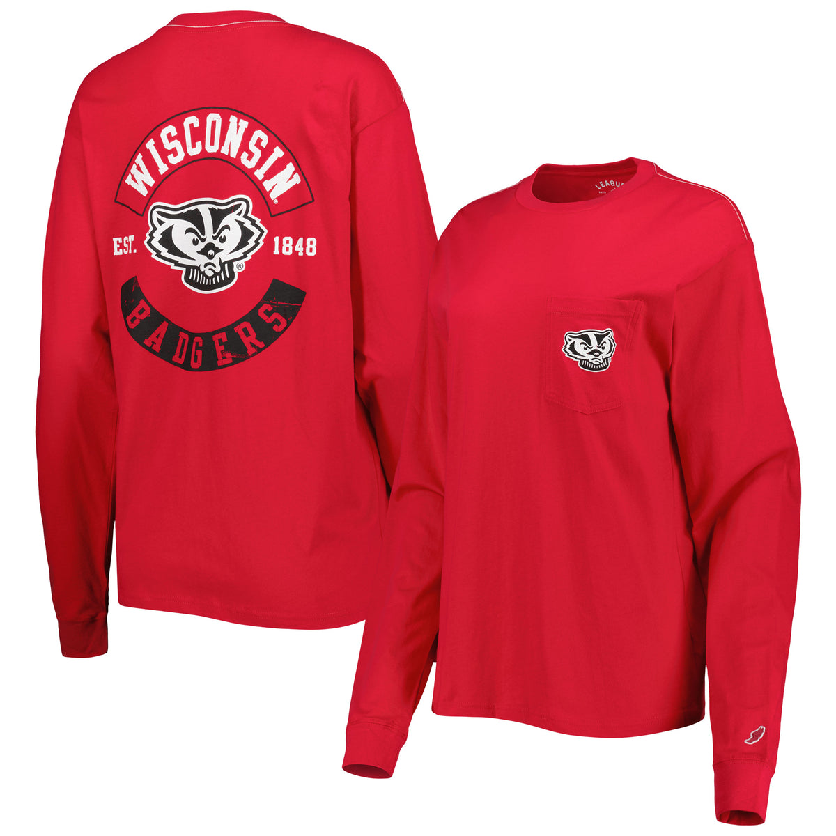 Women's League Collegiate Wear Red Wisconsin Badgers Oversized Pocket Long Sleeve T-Shirt