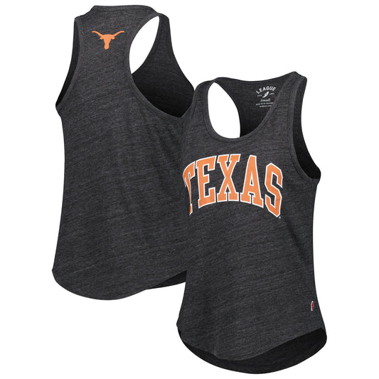 Women's League Collegiate Wear Black Texas Longhorns Two-Hit Intramural Tri-Blend Scoop Neck Racerback Tank Top