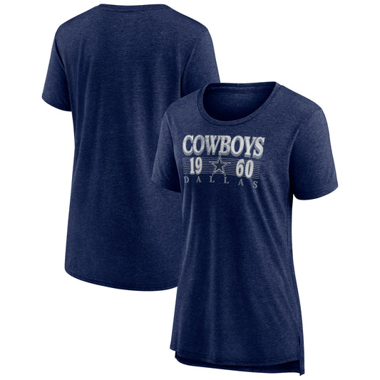 Women's Fanatics Navy Dallas Cowboys Neck And Neck Scoop Neck Tri-Blend T-Shirt