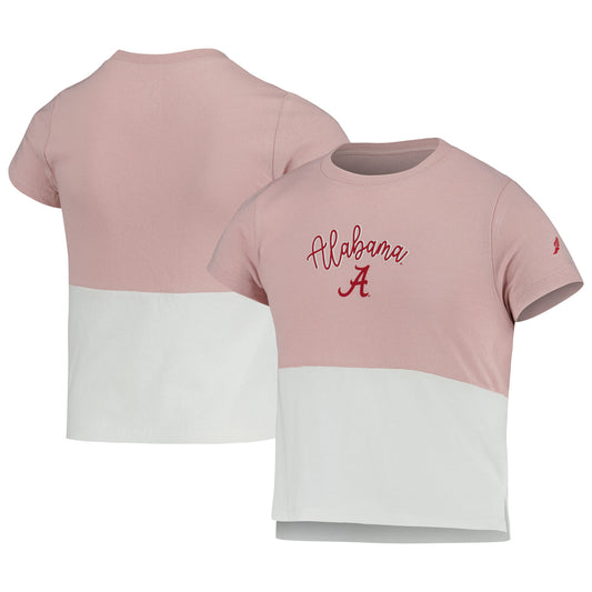 Girls Youth League Collegiate Wear Pink/White Alabama Crimson Tide Colorblocked T-Shirt