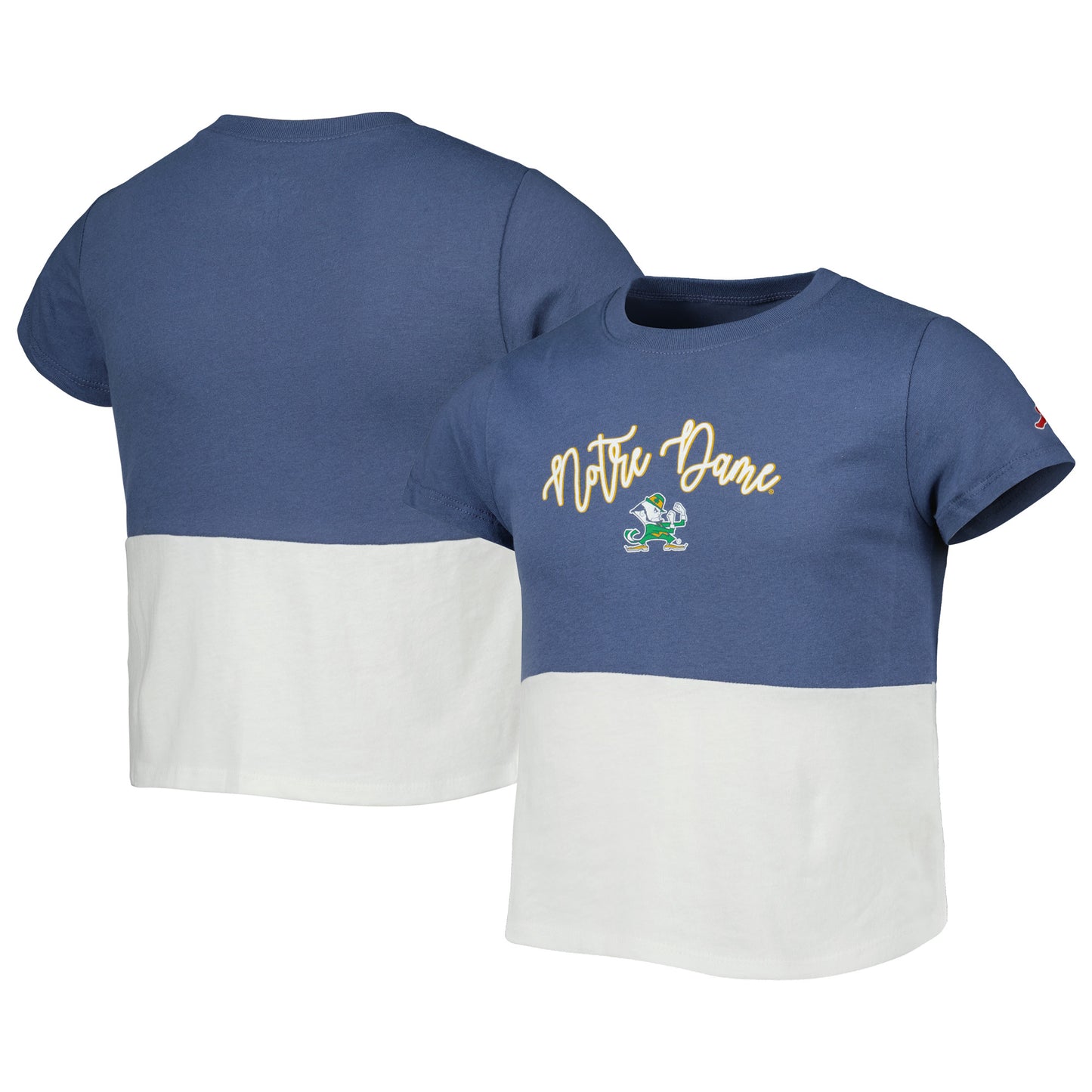 Girls Youth League Collegiate Wear Navy/White Notre Dame Fighting Irish Colorblocked T-Shirt