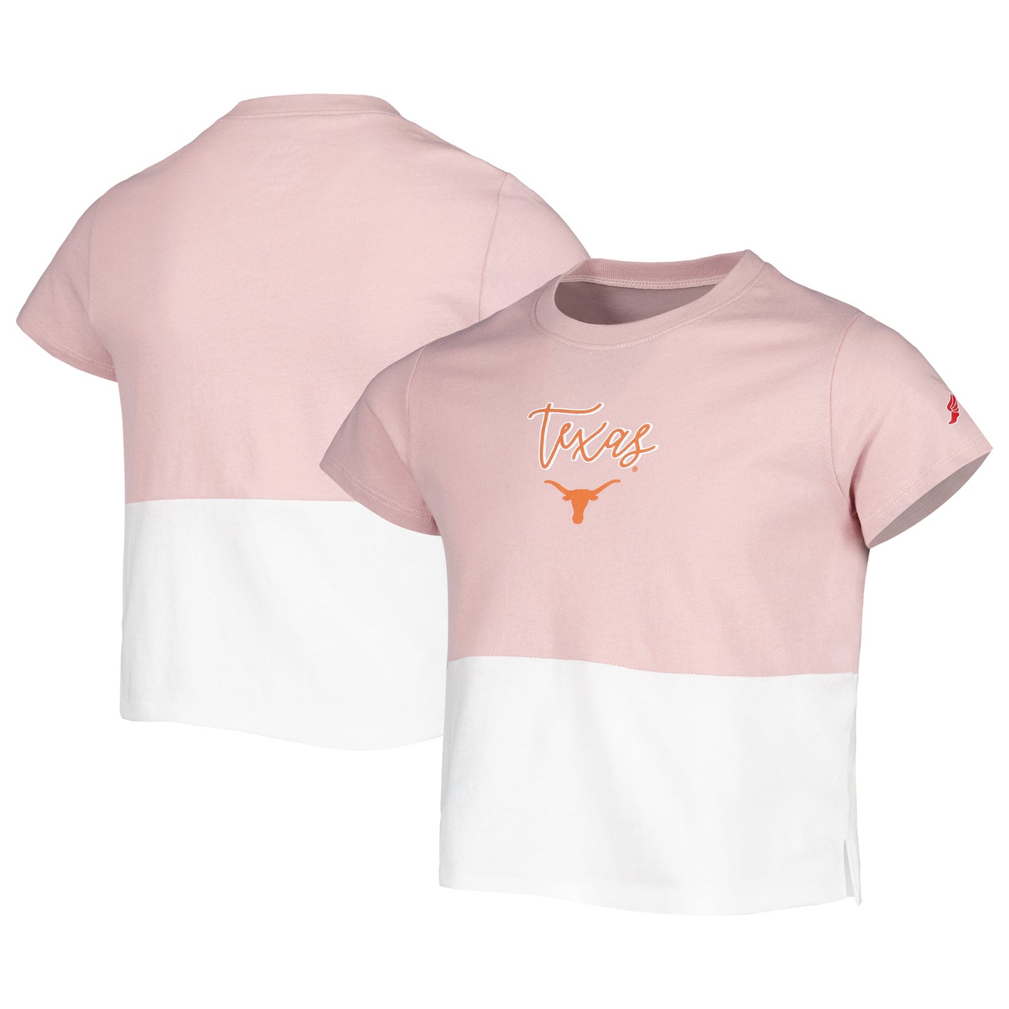 Girls Youth League Collegiate Wear Pink/White Texas Longhorns Colorblocked T-Shirt