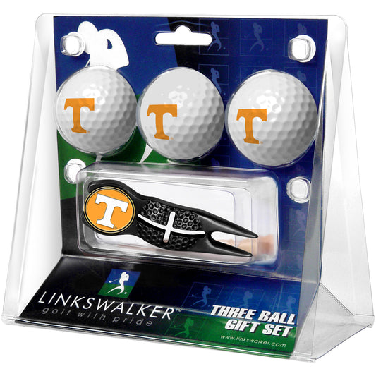 Tennessee Volunteers 3-Pack Golf Ball Gift Set with Black Crosshair Divot Tool