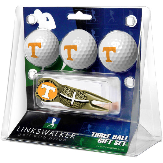 Tennessee Volunteers 3-Pack Golf Ball Gift Set with Gold Crosshair Divot Tool