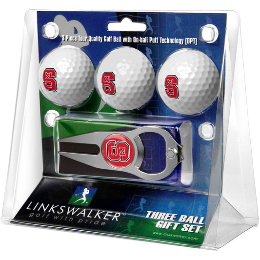 NC State Wolfpack 3-Pack Golf Ball Gift Set with Hat Trick Divot Tool