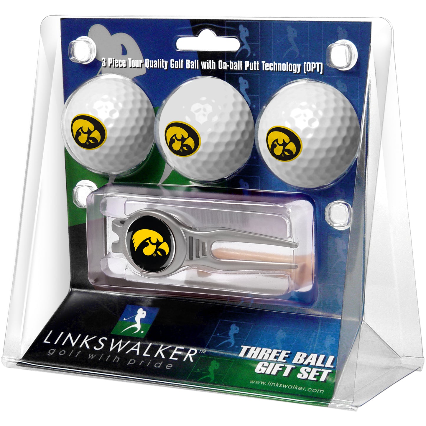 Iowa Hawkeyes 3-Ball Golf Ball Gift Set with Kool Divot Tool