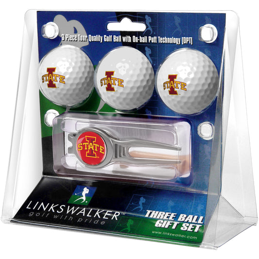 Iowa State Cyclones 3-Ball Golf Ball Gift Set with Kool Divot Tool