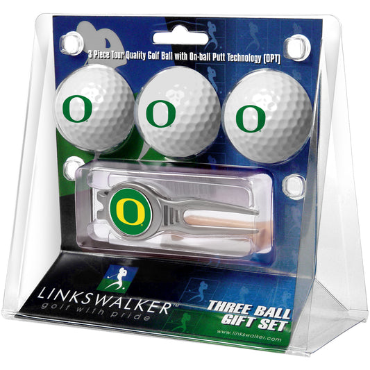 Oregon Ducks 3-Ball Golf Ball Gift Set with Kool Divot Tool