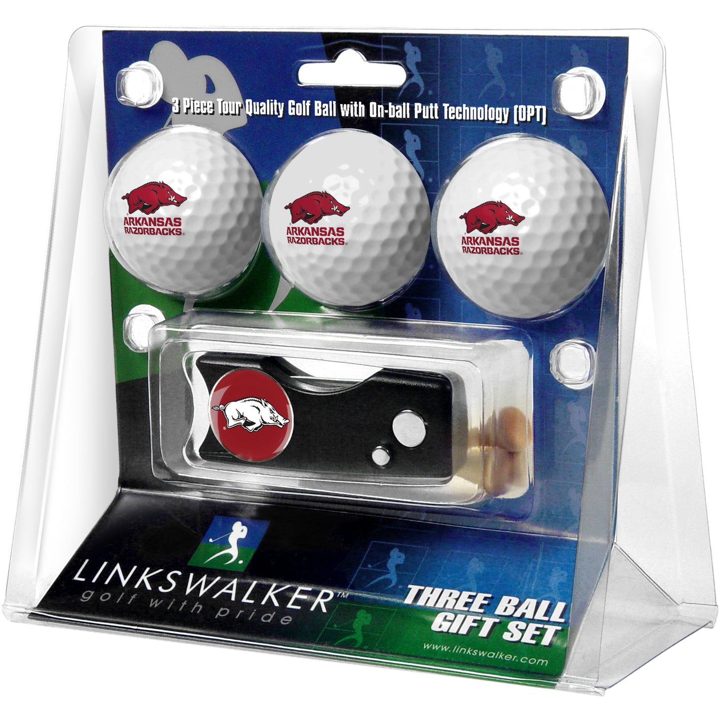 Arkansas Razorbacks 3-Pack Golf Ball Gift Set with Spring Action Divot Tool