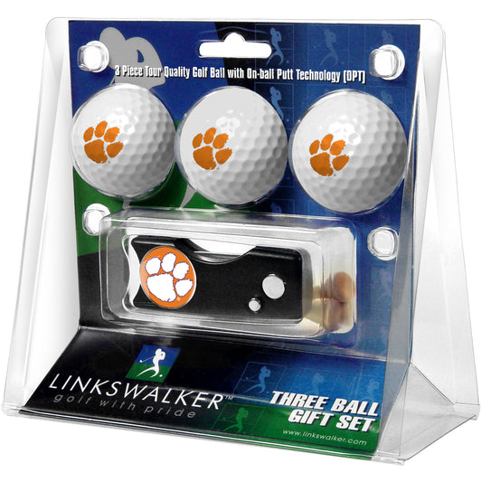 Clemson Tigers 3-Pack Golf Ball Gift Set with Spring Action Divot Tool