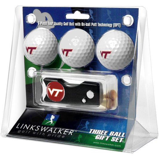 Virginia Tech Hokies 3-Pack Golf Ball Gift Set with Spring Action Divot Tool