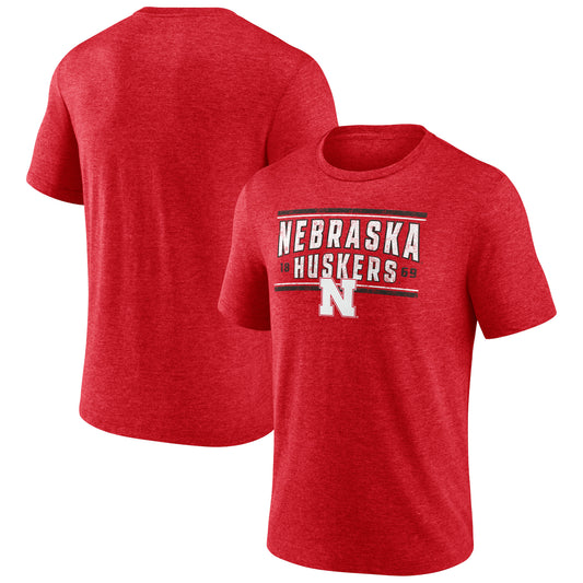 Men's Fanatics Heather Scarlet Nebraska Huskers Bounding Box Tri-Blend T-Shirt