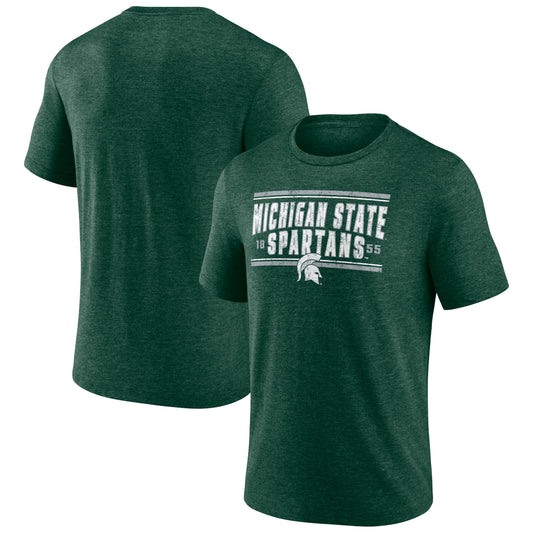 Men's Fanatics Heather Green Michigan State Spartans Bounding Box Tri-Blend T-Shirt