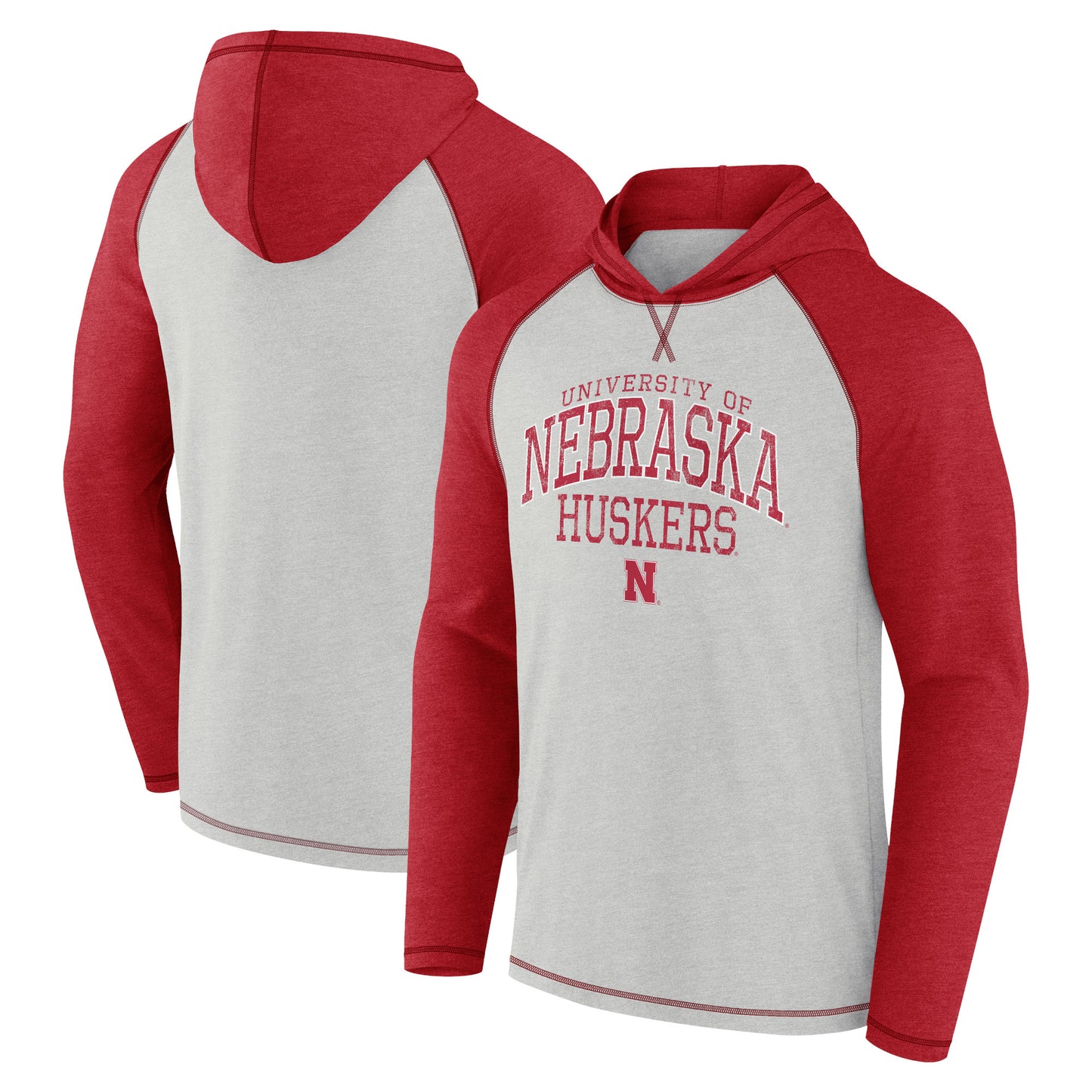 Men's Fanatics White/Heather Scarlet Nebraska Huskers Classic Rundown Raglan Pullover Hoodie