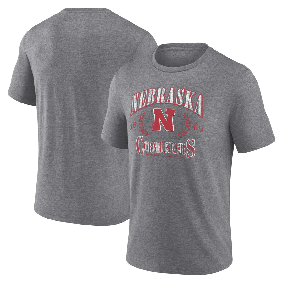 Men's Fanatics Heather Gray Nebraska Huskers Laurel Original Throwback T-Shirt