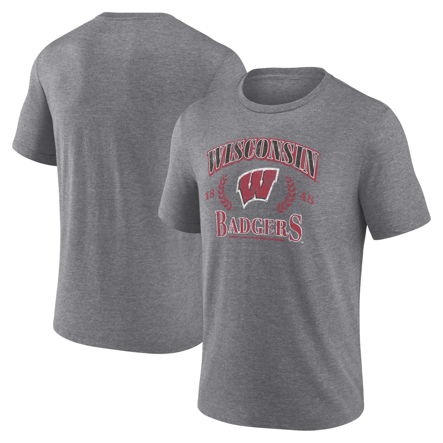 Men's Fanatics Heather Gray Wisconsin Badgers Laurel Original Throwback T-Shirt