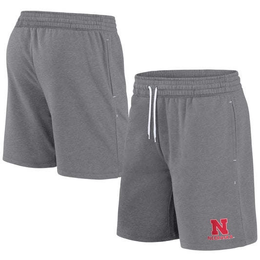 Men's Fanatics Heather Gray Nebraska Huskers Logo Over School Shorts