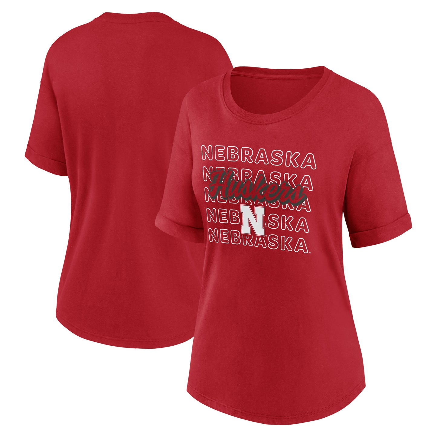 Women's Fanatics Scarlet Nebraska Huskers Repeat Overlay T-Shirt