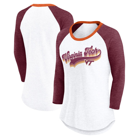 Women's Fanatics White/Heather Maroon Virginia Tech Hokies Script Vibe Raglan Long Sleeve T-Shirt