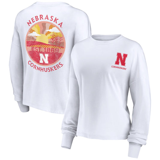 Women's Fanatics White Nebraska Huskers Staycation Bright Long Sleeve T-Shirt