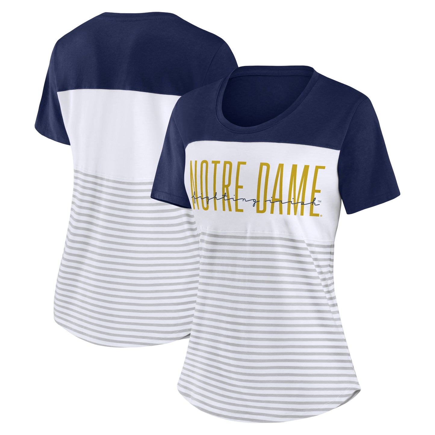 Women's Fanatics Navy/White Notre Dame Fighting Irish Stripe Space T-Shirt