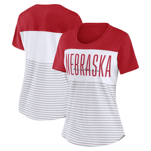 Women's Fanatics Scarlet/White Nebraska Huskers Stripe Space T-Shirt