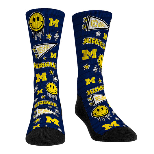 Youth Rock Em Socks Michigan Wolverines Smiley Stickers Crew Socks