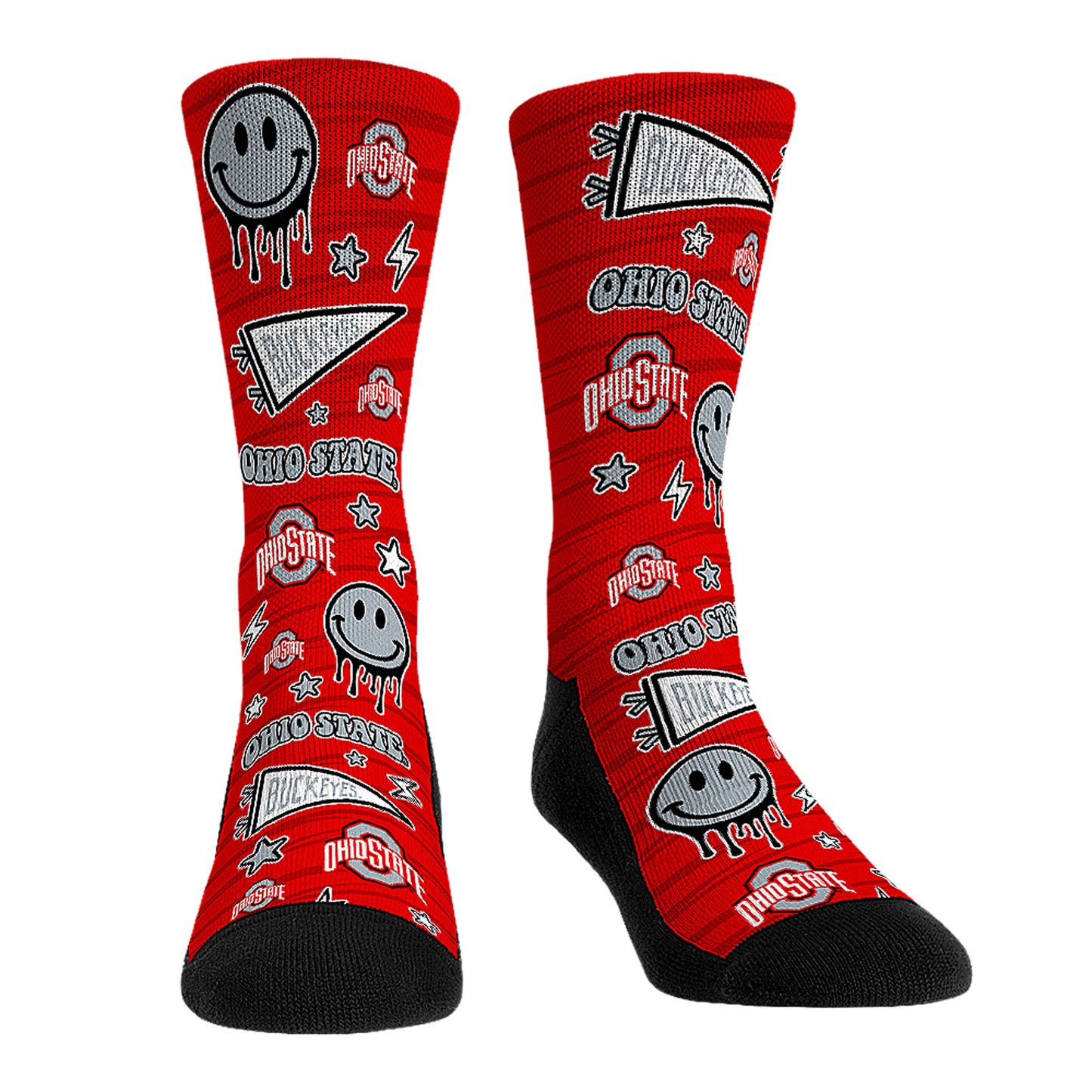 Youth Rock Em Socks Ohio State Buckeyes Smiley Stickers Crew Socks